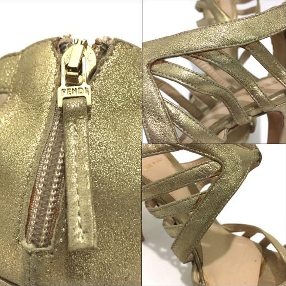 Fendi Metallic Gold Leather Cutout Heels - Picture 9 of 9